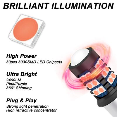 2X P21W 1156 LED Bulbs 14000K Pink Purple High Bright 3030