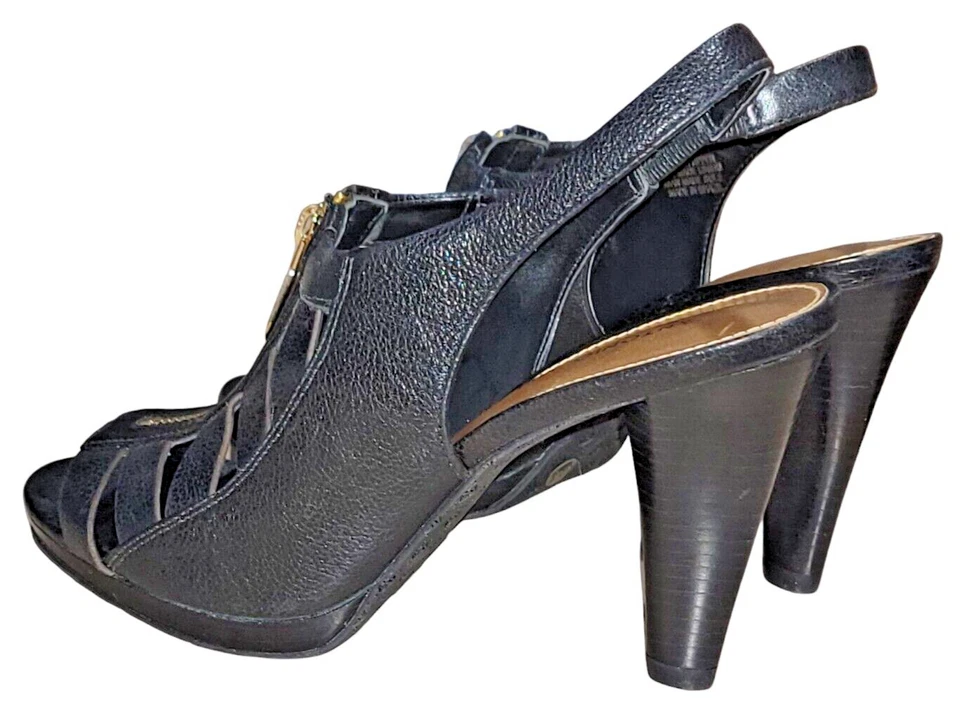 Antonio Melani Cinema Women's Black Heeled Leather Sandals Size 7.5 M With Box - Image 3 of 4