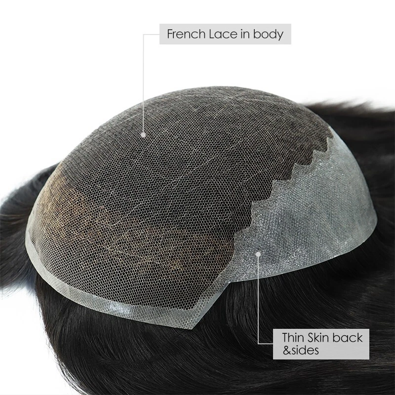 Topper feminino cabelo humano renda francesa peças 7x9 cabelo preto liso 16"" Q6L - Imagem 3 de 4