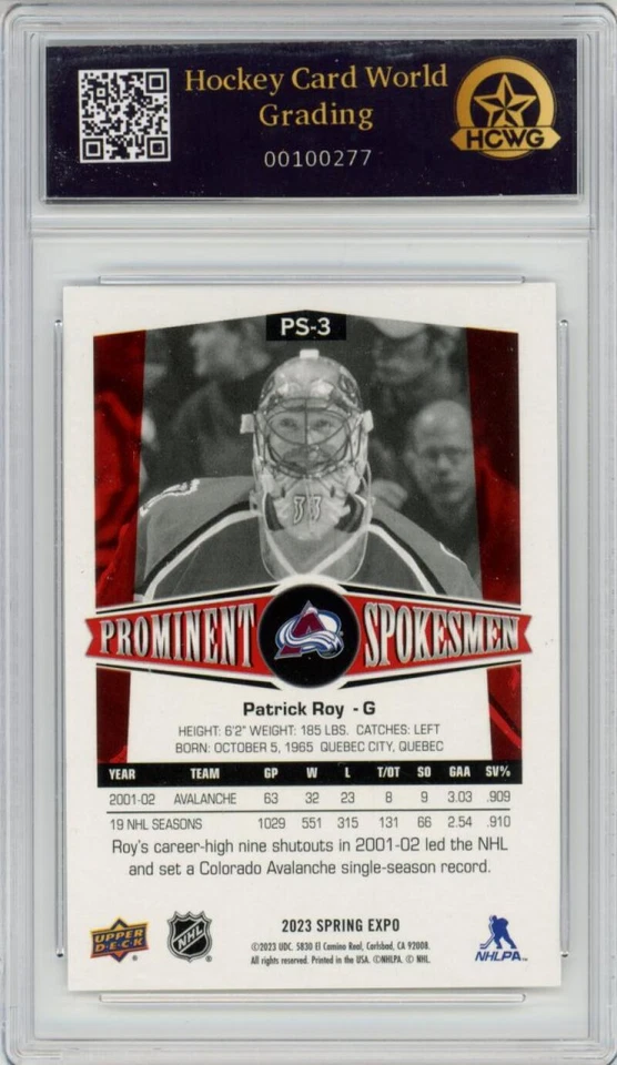 2023 Upper Deck Prominent Spokesmen Spring Expo #PS-3 Patrick Roy HCWG 9  - Image 2 of 2