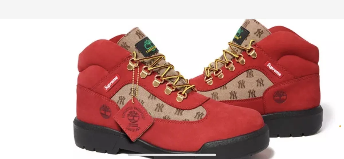 Supreme x New York Yankees Timberland Field Boots, Red US 9.5. Confirmed  Order