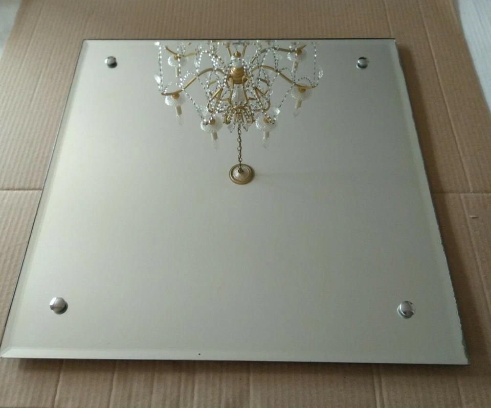 Espelho de vidro sem moldura Art Deco muito antigo e raro tampo de mesa ou suporte de parede 18 X 18 - Imagem 2 de 4