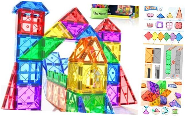 Magnetic Tiles Toys for 3 Year Old Boys and Girls Magnetic Building 52PCS
