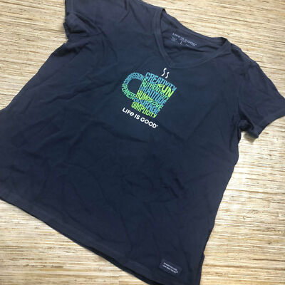 489 Life is Good coffee mug Short Sleeve Crusher Tee shirt DARK BLUE sz M