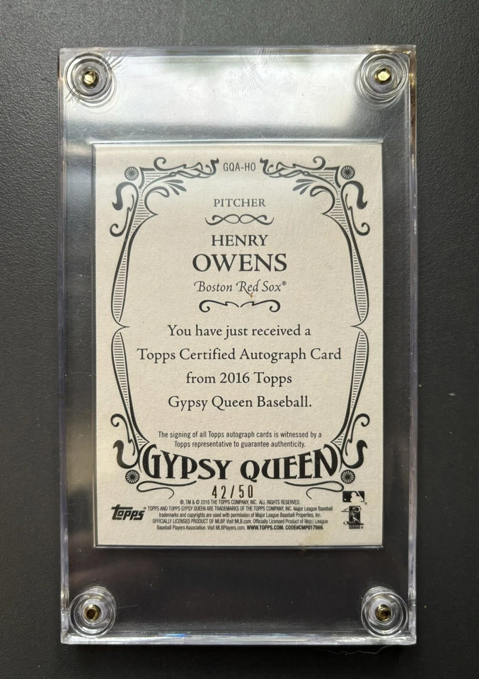 Henry Owens 2016 Topps Gypsy Queen Auto Gold #GQA-HO Ser #42/50 - Image 2 of 2