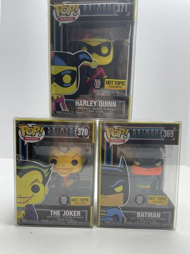 Funko Pop!  Black Light Glow Batman Joker Harley Hot Topic Exclusive Set of 3