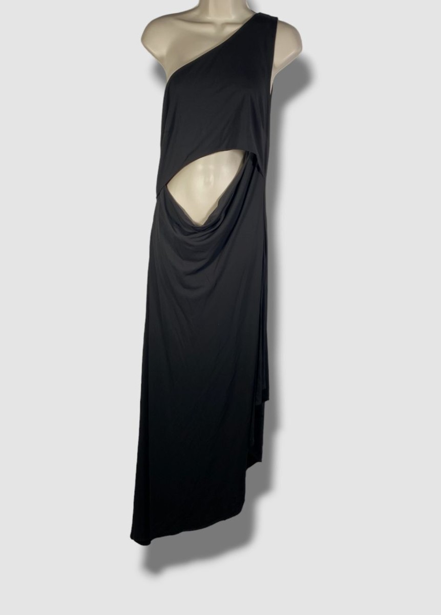 clara jersey dress $595 Halston Women's Black Cascade Slit Gown Size 14 christmas Tree