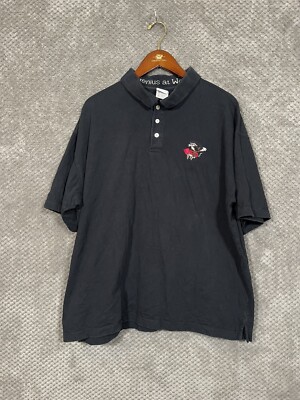 1999 Warner Bros Wile E Coyote Polo Shirt Black XL VTG 532