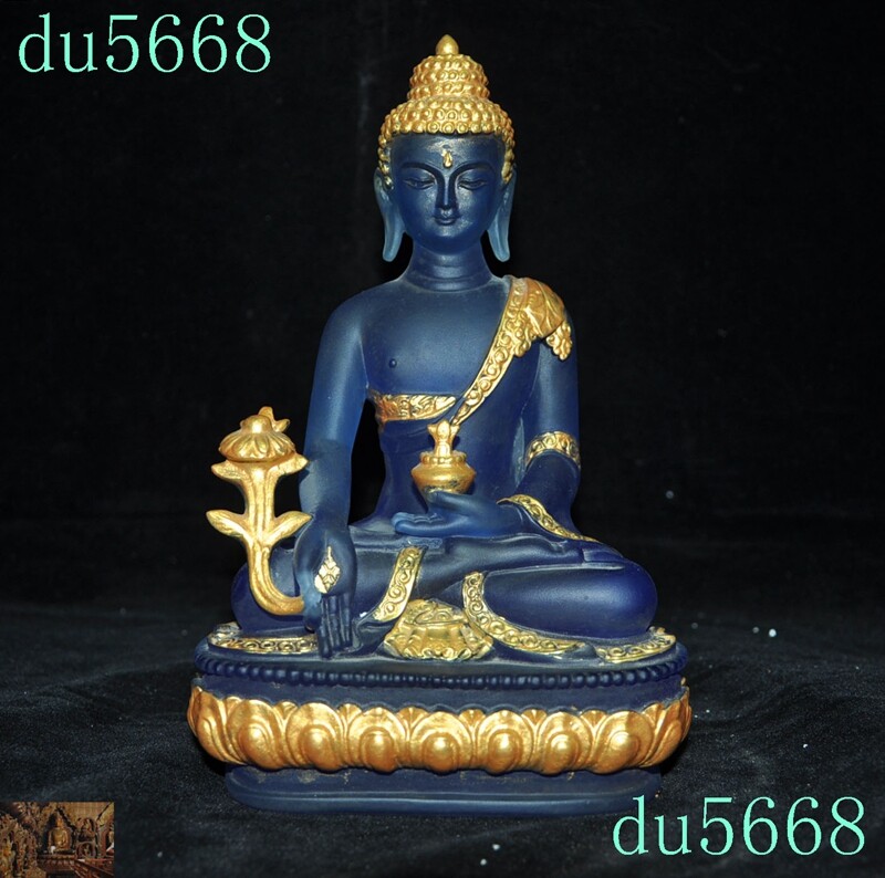 Old Tibetan Buddhism blue glass 24k gold Gilt Shakyamuni Medicine Buddha  statue | eBay