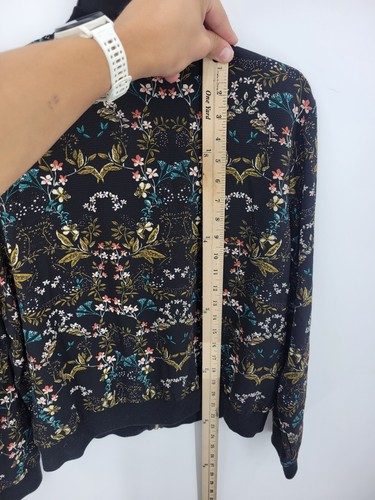 Chelsea and Theodore Black Floral Bomber Jacket Womens Medium Boho Artsy - Picture 7 of 9