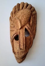 African Tribal Handcrafted Raw Carved Wood Wall Primitive Folk Unusual Mask