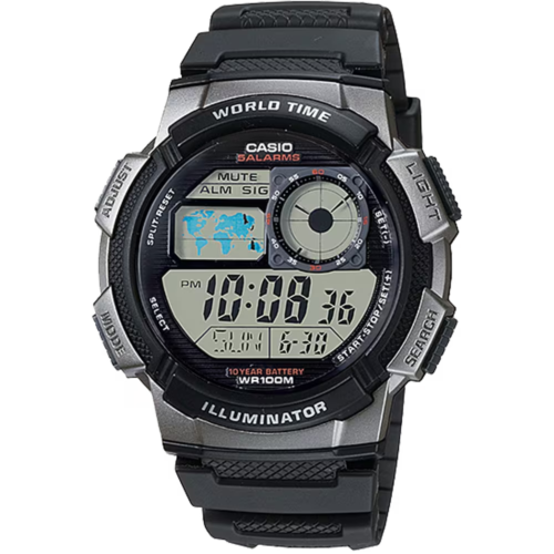 Classic World Time Digital Watch w/ 100 Meter Water-Resistance - Picture 1 of 1