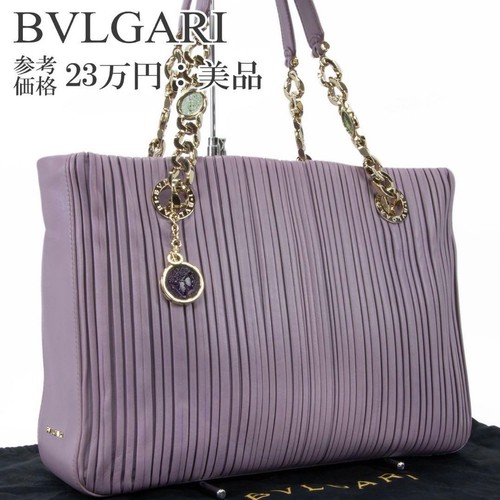 BVLGARI Monete Nappa Leather Purple Tote Bag with Chain and Coin Motif EX