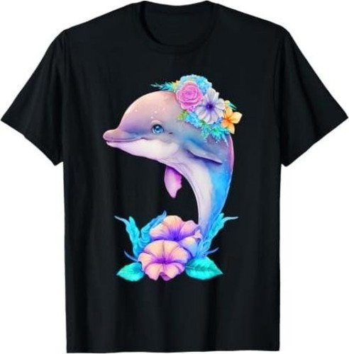 Cute Dolphin Floral Dolphin Water Animal Dolphin Lover T-Shirt