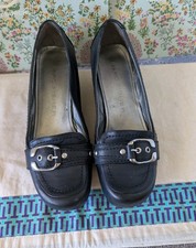 Marc Fisher Black Leather 2" Heels Wedge Slip-On Shoes 7.5M