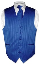 Men's Dress Vest  NeckTie ROYAL BLUE Color Vertical Striped Design Neck Tie Set