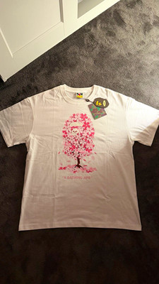 A Bathing Ape Herren T-Shirt Weiß/Pink Grafik-Logo-Print Kurzarm Rundhals XL