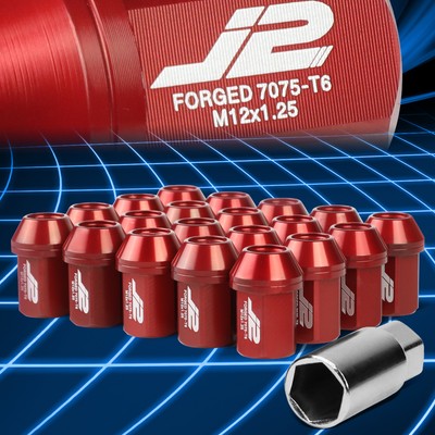 J2 Engineering 7075 Aluminum M12x1.25 25mm OD/35mm 20xLug Nut + 1x Adapter Red