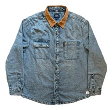 Chaps Utility Flannel Lined Corduroy Collar Denim Button Up Jacket Mens Large