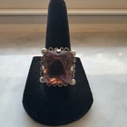 VTG Mexico Sterling Silver Large Rose Pink Quartz Glass Statement Ring Size 7.75