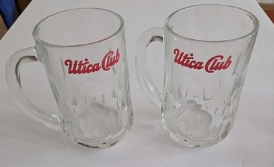 Vintage Utica Club Heavy Glass Shorty Beer Mug 5  Tall Anchor Hocking Lot 1960's