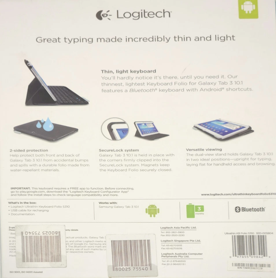 Logitech Ultrathin Keyboard Folio - For Samsung Galaxy Tab 3 10.1 Black - Image 2 of 4
