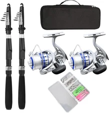 Fishing Pole Combo Set,2.1M/6.89Ft 2PCS Collapsible Rods 2PCS Spinning Reels Lur