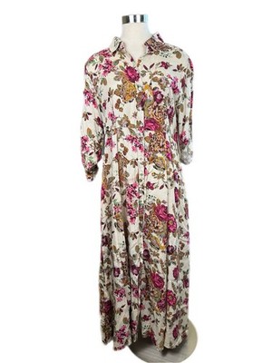 Jodifl Boutique BELAMIE Briar Rose Print Button Down Shirt Dress NWT Sz L Pocket