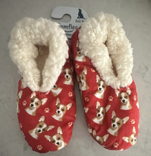 E S Pets Comfies Faux Fur Lined Slip-On Slippers Chihuahua Print Red US 7
