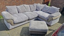 Beige Corded Corner sofa & footstall 