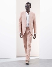 Marks & Spencer Mens Orange Linen Tailored Men Trousers - M&S