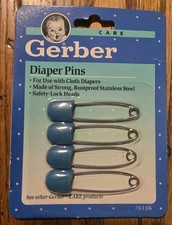 Vintage Gerber Baby Cloth Diaper Pins Blue 4 Pack New In Package NOS 1990's