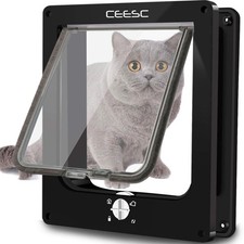 CEESC Extra Large Cat Door Outer Size 11.6" x 9.8" , Rotary 4 X-Large, Black