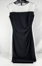 Lauren Ralph Lauren Colorblock Dress Womens 10 Black White Ruched Boat Neck LKNU