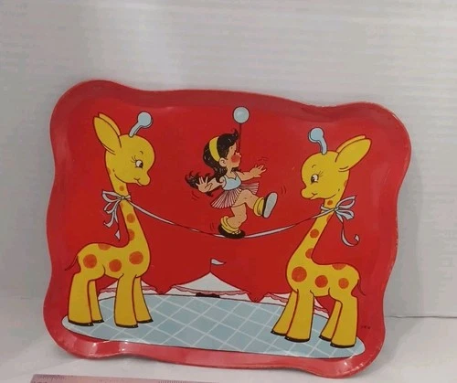 Vintage 1940-50s Ohio Art Tin Litho Child's Circus Theme Tin Tray
