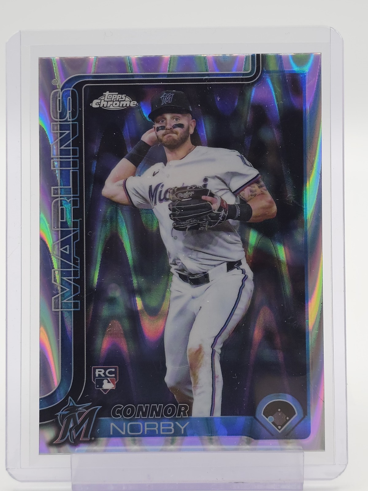 2025 TOPPS CHROME CONNOR NORBY ROOKIE #199 RAYWAVE MIAMI MARLINS Q0107