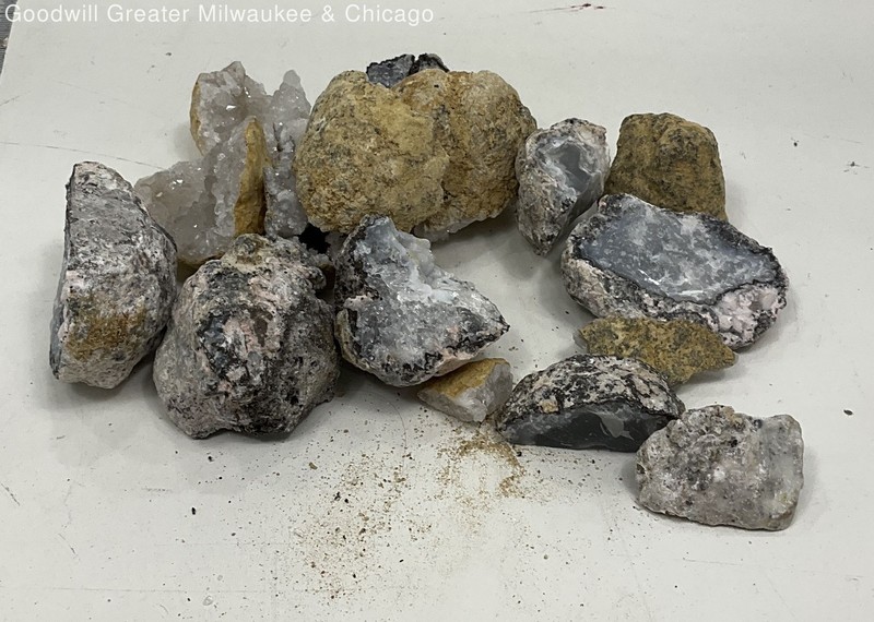 Natural White Gray Tan Geode Cluster Halves Quartz Crystal Raw Stone