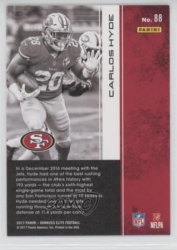 2017 Donruss Elite Red 84/149 Carlos Hyde #88 1u6 - Picture 2 of 3