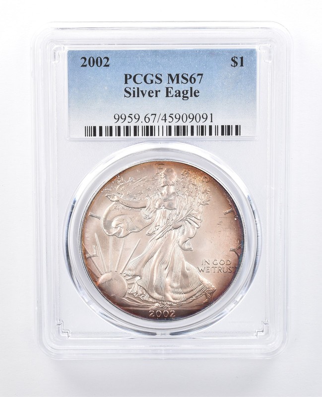 2002 American Silver Eagle MS67 PCGS Peripheral Tone a8118