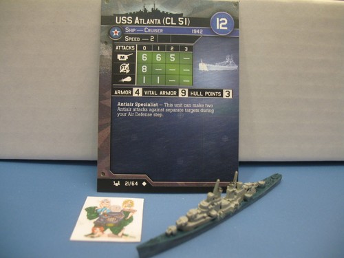 =Axis Allies War at Sea BASE SET USS Atlanta (CL 51) 21/64 with card=