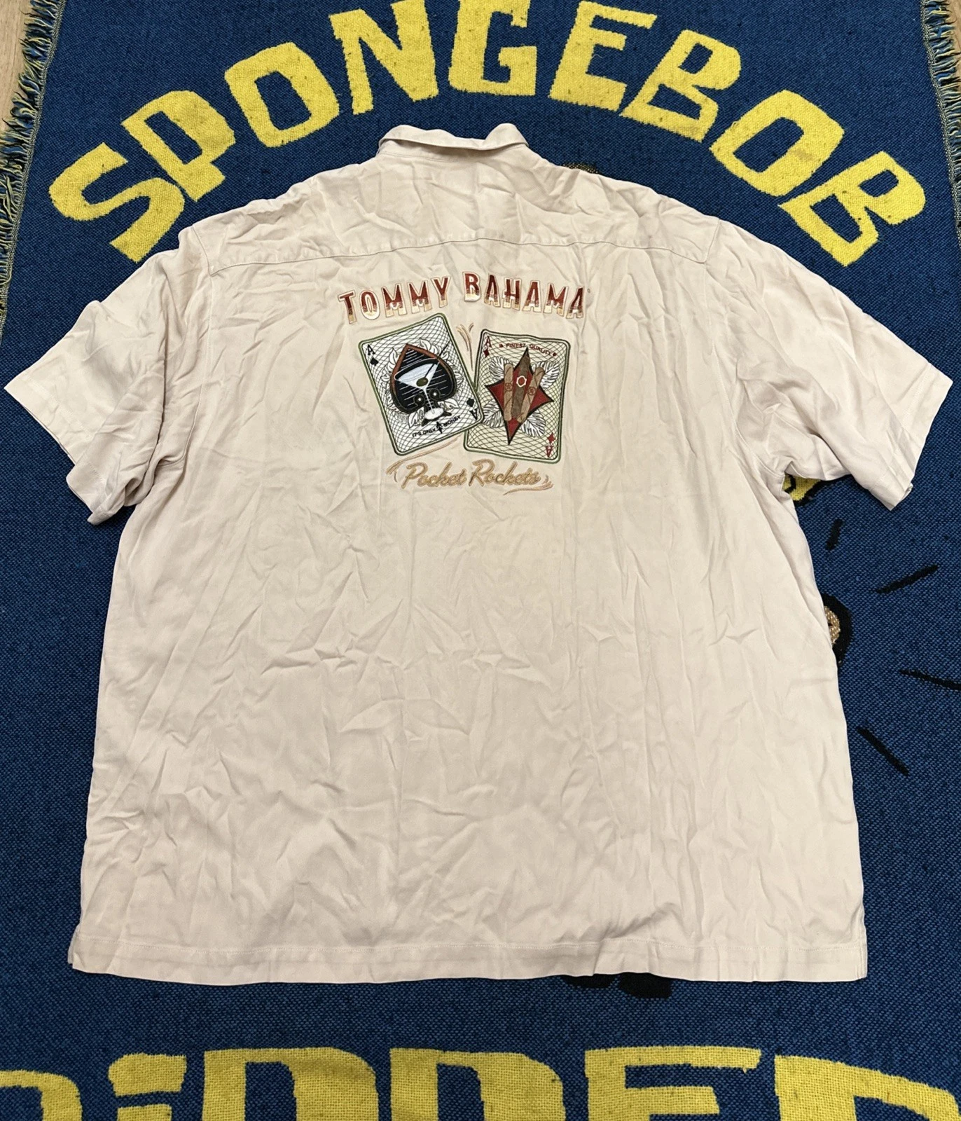 Tommy Bahama Shirt Men’s XXL Ivory Silk Button Hawaii Pocket Rockets