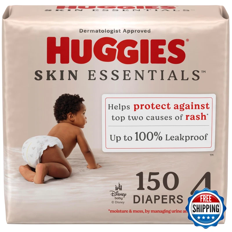 Huggies Size 4 Diapers Skin Essentials Baby Diapers Size 4 22-37 Lbs 150 Count