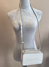 DKNY Carter Logo Camera Crossbody Bag Pebble Off White Double Zip Purse