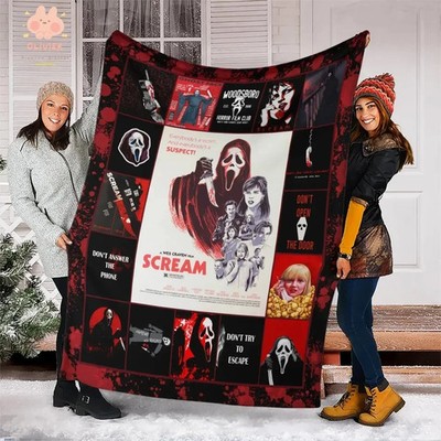 Creepy Mask Killer Flannel Blanket, Horror Theme Cozy Throw for Fans Gift