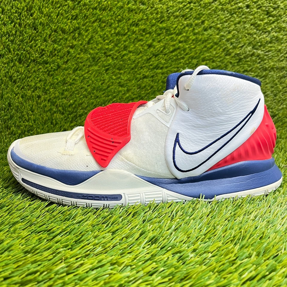 Nike Kyrie 6 USA Mens Size 10 White Blue Red Athletic Basketball Shoes Sneakers - Image 3 of 4