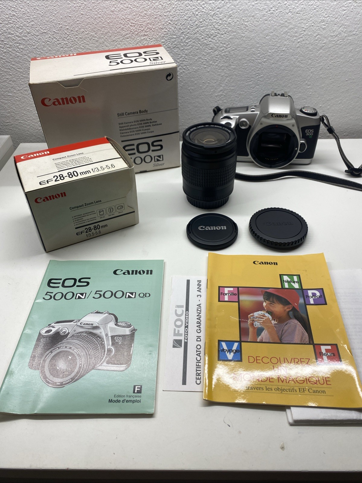Canon EOS 500n + Obiettivo EF28-80 Reflex Macchina Fotografica Vintage WORK