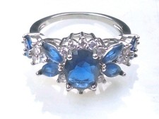 Silver Tone Blue  White Cz Flower Ring Sz 7 Mint Condition