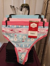 Holiday Time Women's Thong Panties 3 Pair Snowman Winter XL 16/18 Cute BNWT