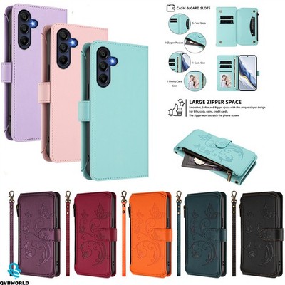 Hülle für Samsung A04E A22 A50 J4 J6 Note 20 Case Zip geprägt Wallet Flip Cover 