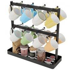 YUMORE Coffee Mug Holder Stand 16 Cup Hooks Countertop Mug Tree Rack Black 2